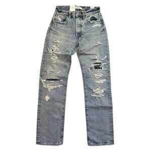 Moussy Vintage Jones Destroyed Straight Jean in Light Blue